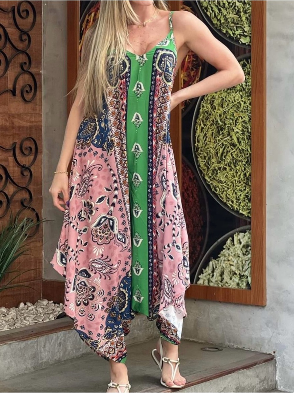 FARM Rio Pink & Green Printed Spaghetti-Strap Jumpsuit